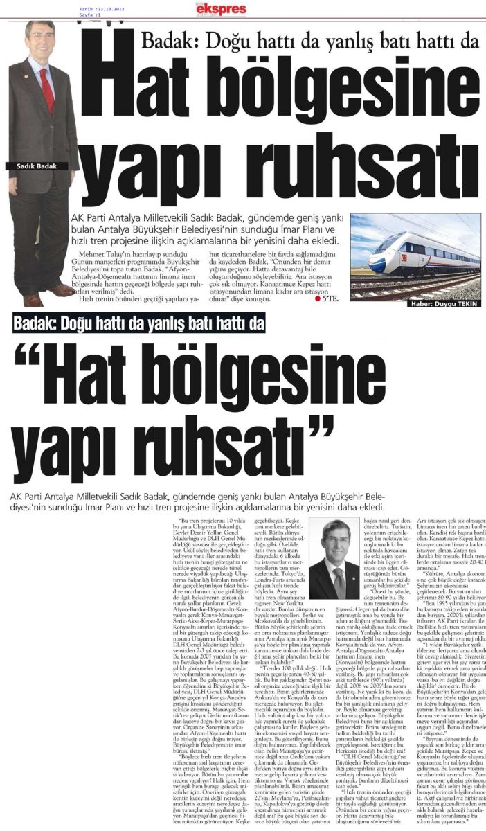 Antalya Ekspres - Hat Bölgesine Yapı Ruhsatı - 23 Ekim 2013